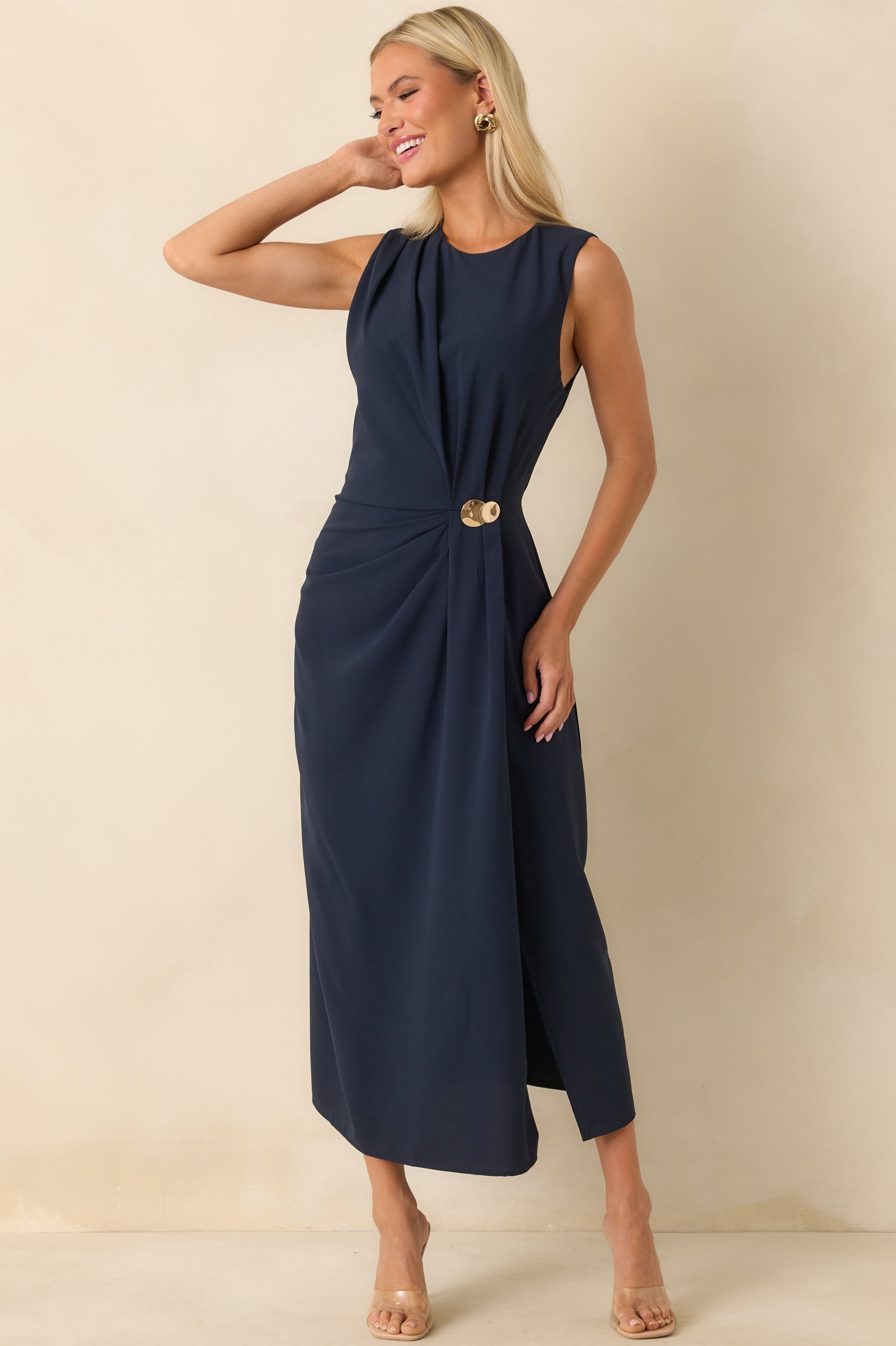 Move With Purpose Navy Ruched Maxi Dress