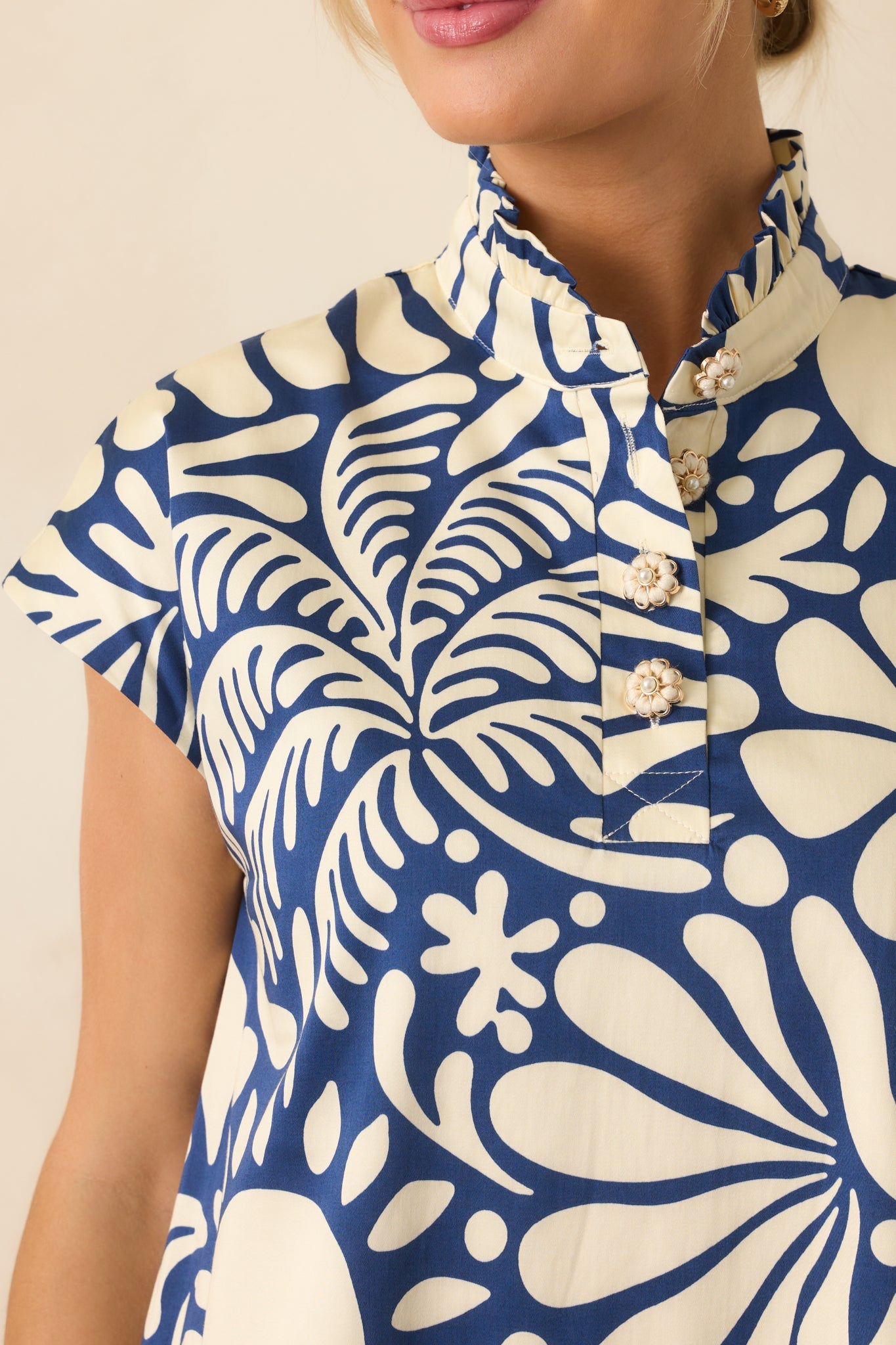 Prosperina Stella Navy Floral Print Cotton Mini Dress