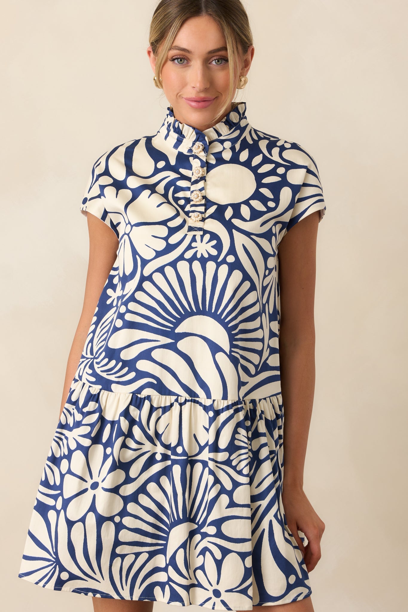 Prosperina Stella Navy Floral Print Cotton Mini Dress