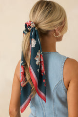 Traditional Living On Navy Multi Floral Print Satin Scarf
