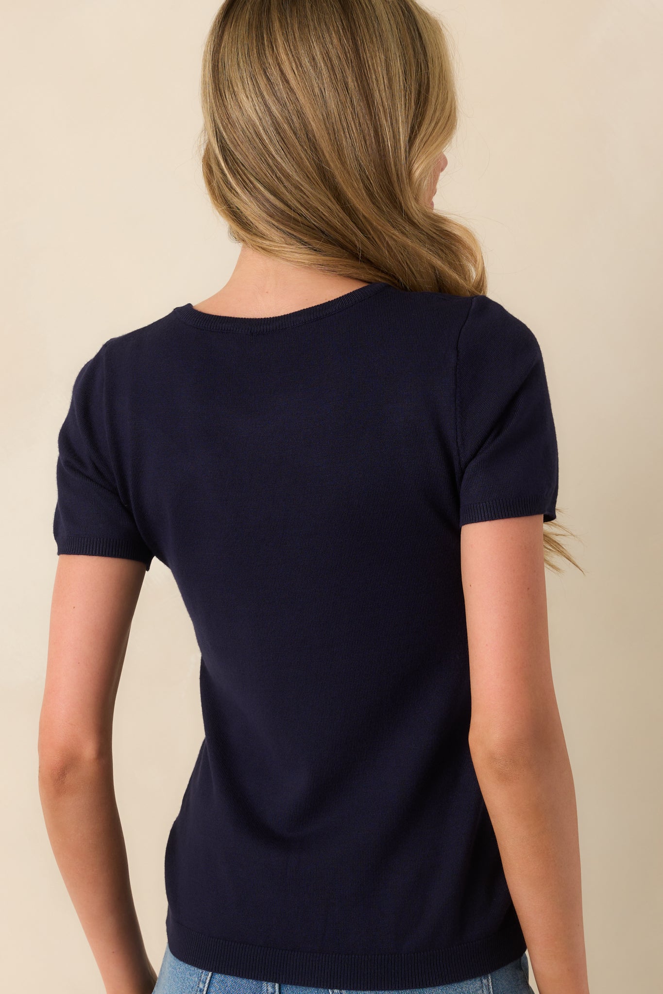 Cross Your Mind Navy Short Sleeve Sweater Top