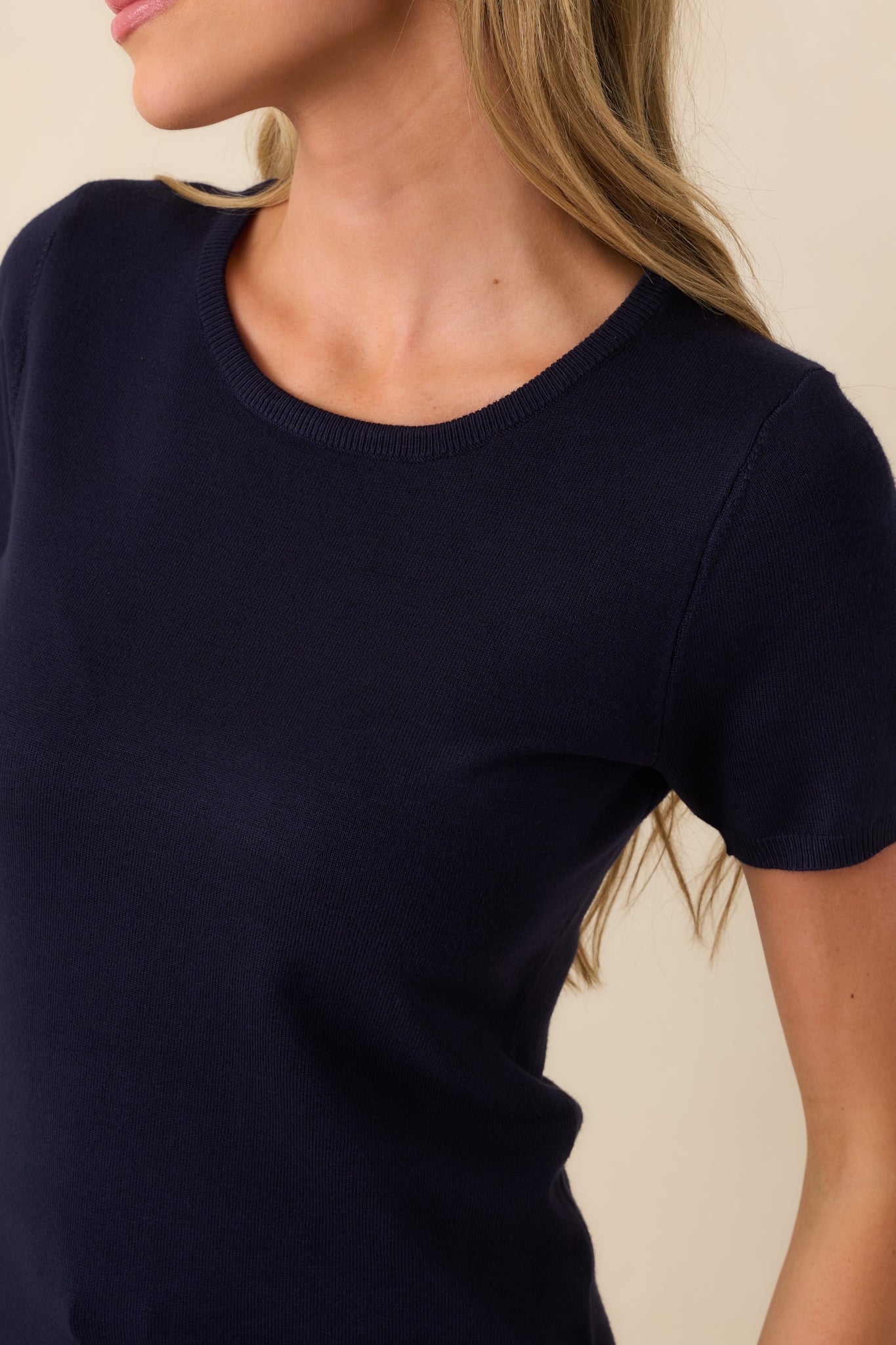 Cross Your Mind Navy Short Sleeve Sweater Top