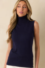 Peaceful Feelings Navy Sleeveless Turtleneck Sweater