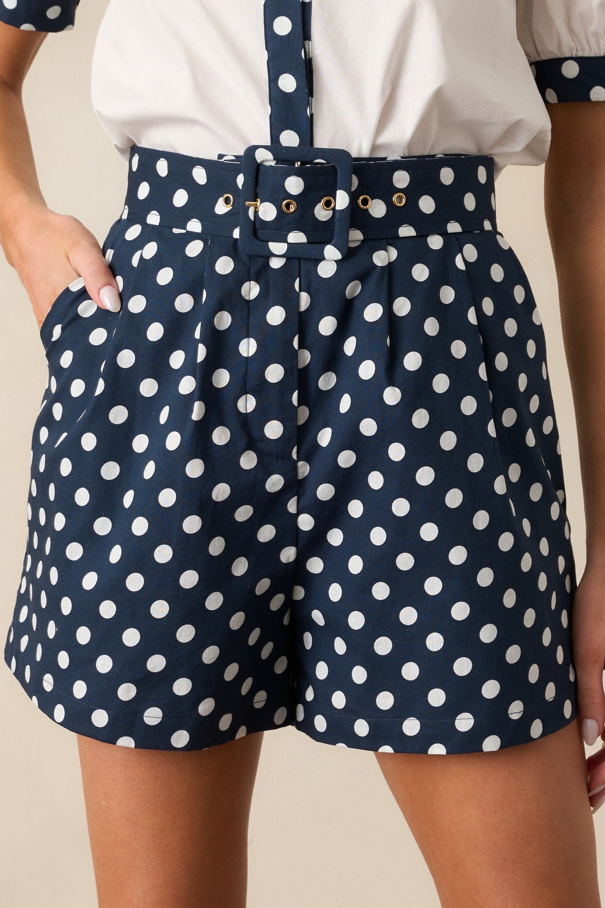 Prosperina Colleen Navy Polka Dot Cotton Classic Shorts