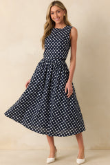 Prosperina Erica Navy Polka Dot Cotton Midi Skirt