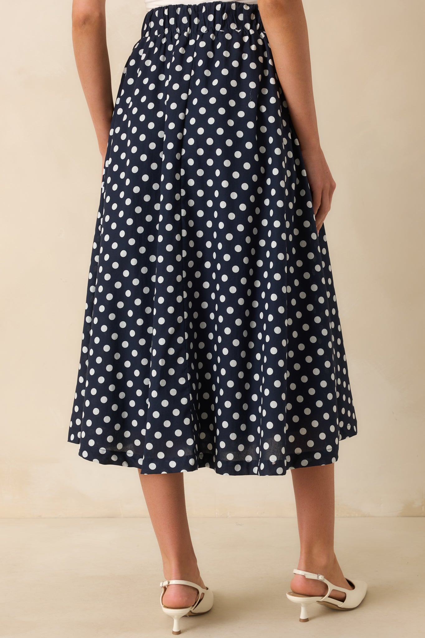 Prosperina Erica Navy Polka Dot Cotton Midi Skirt