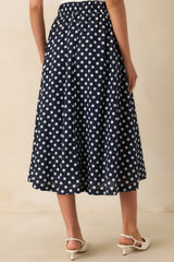Prosperina Erica Navy Polka Dot Cotton Midi Skirt