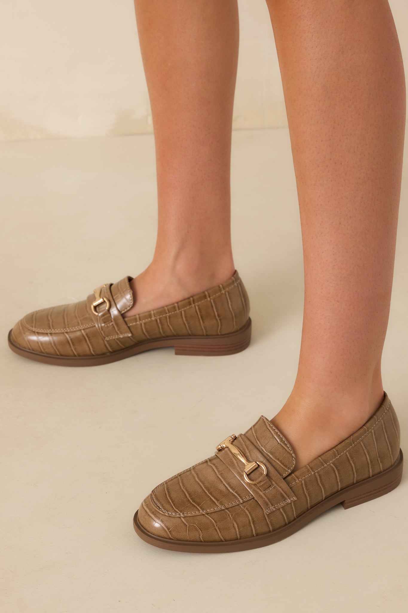 It All Made Sense Olive Taupe Faux Croc Embossed Loafers