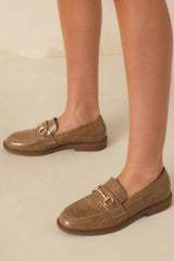 It All Made Sense Olive Taupe Faux Croc Embossed Loafers