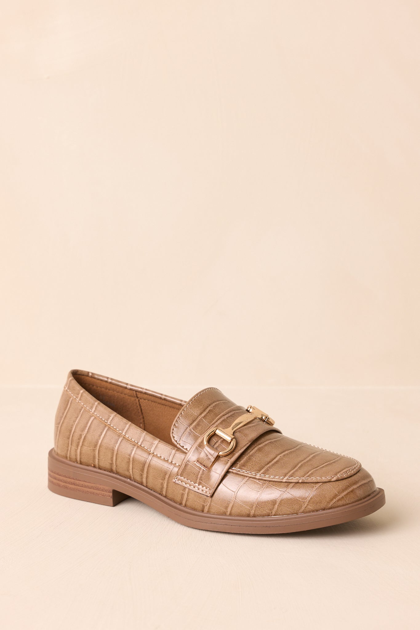 It All Made Sense Olive Taupe Faux Croc Embossed Loafers