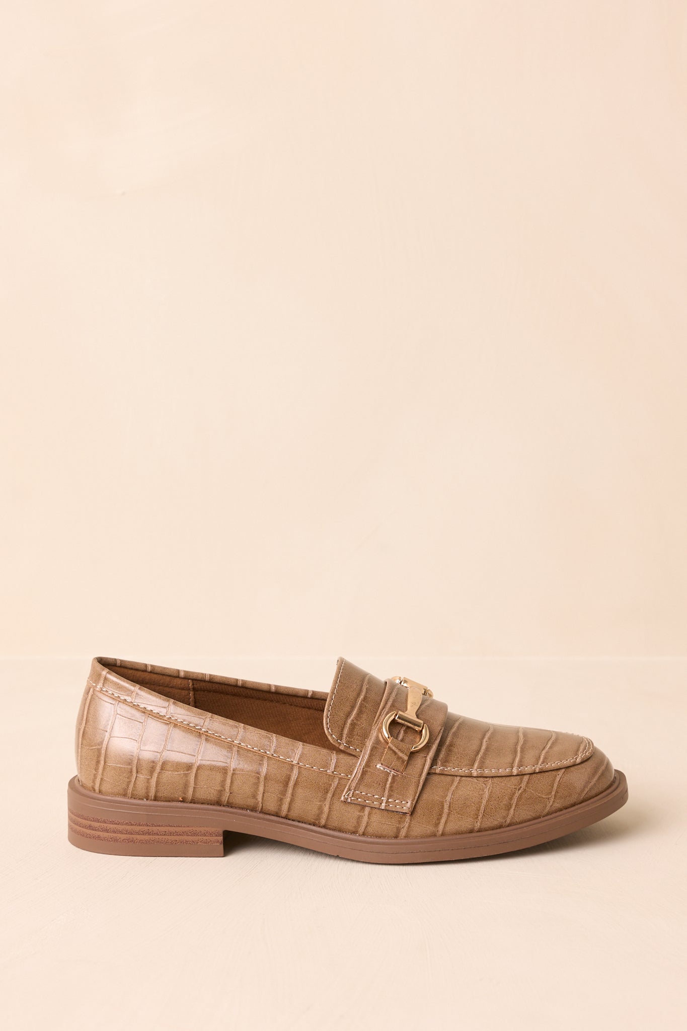 It All Made Sense Olive Taupe Faux Croc Embossed Loafers