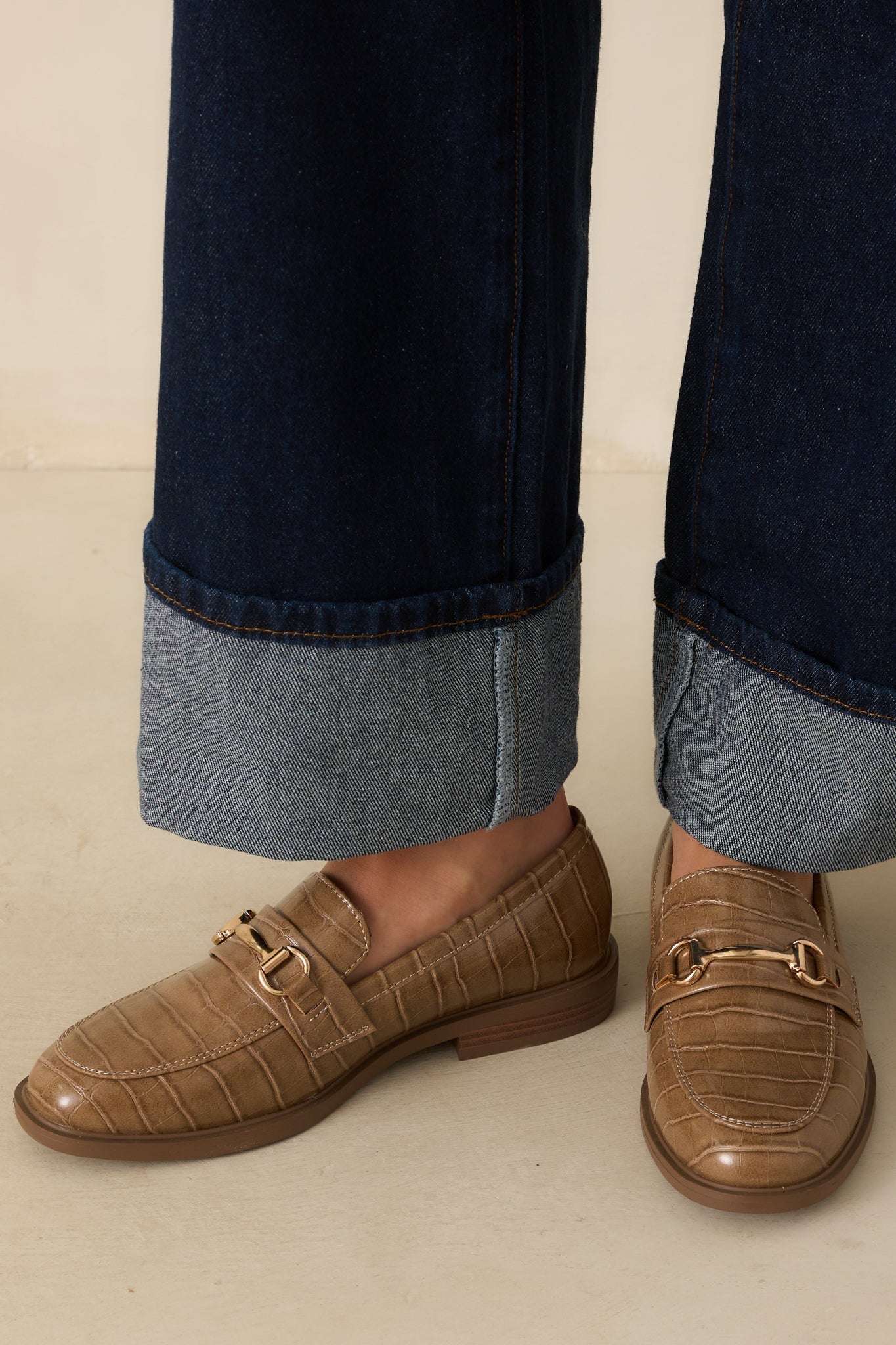 It All Made Sense Olive Taupe Faux Croc Embossed Loafers