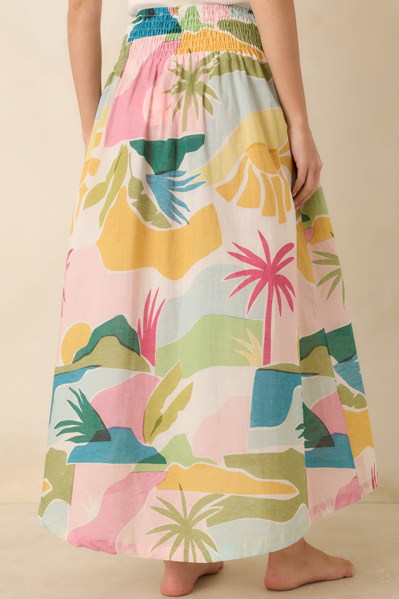 Paradisa Lucia Multi Tropical Lagoon Print Cotton Midi Skirt