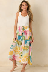 Paradisa Lucia Multi Tropical Lagoon Print Cotton Midi Skirt