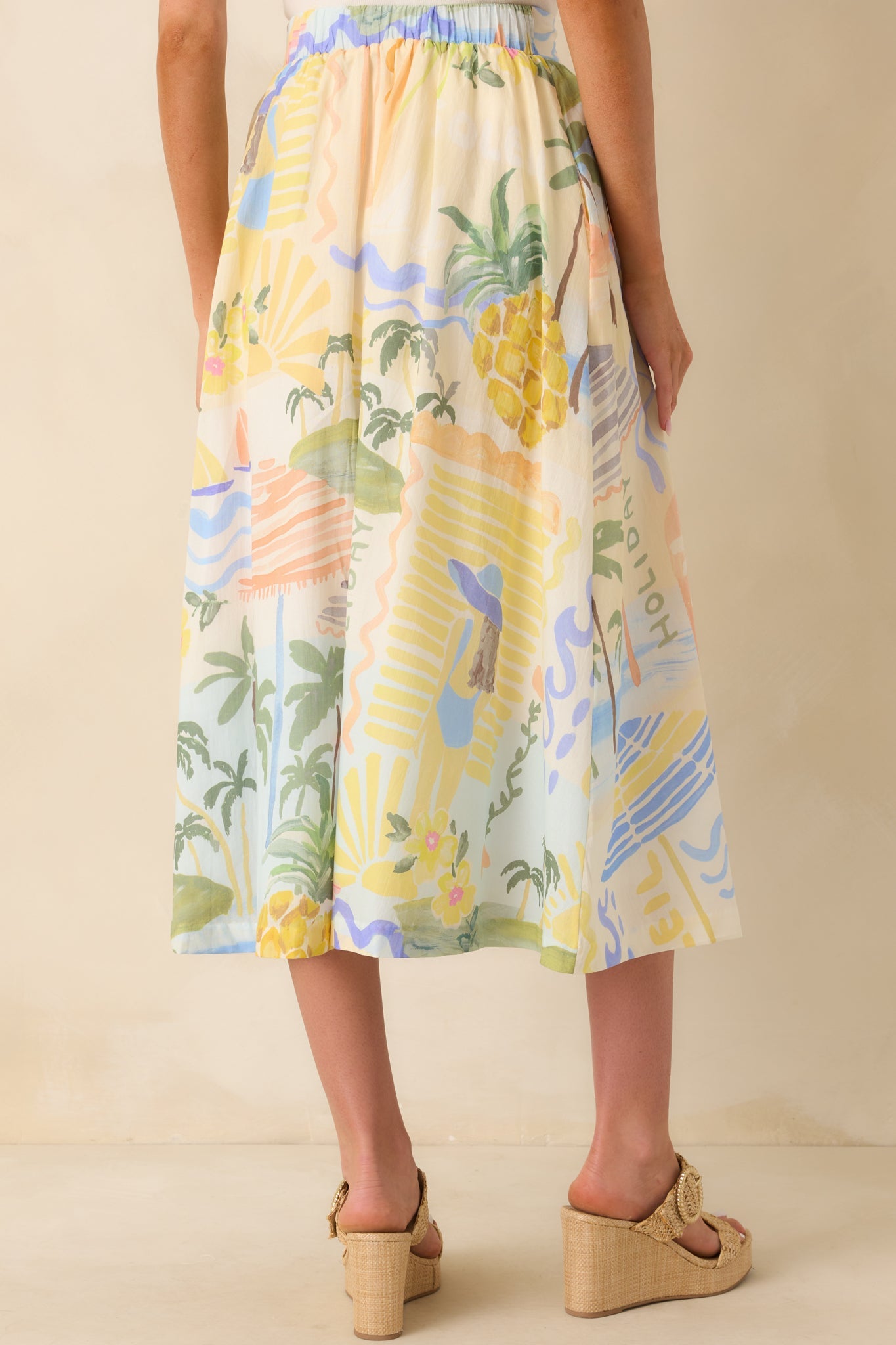 Prosperina Erica Multi Tropical Print Cotton Midi Skirt