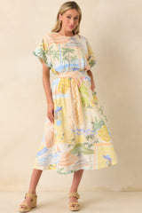 Prosperina Erica Multi Tropical Print Cotton Midi Skirt