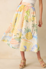 Prosperina Erica Multi Tropical Print Cotton Midi Skirt