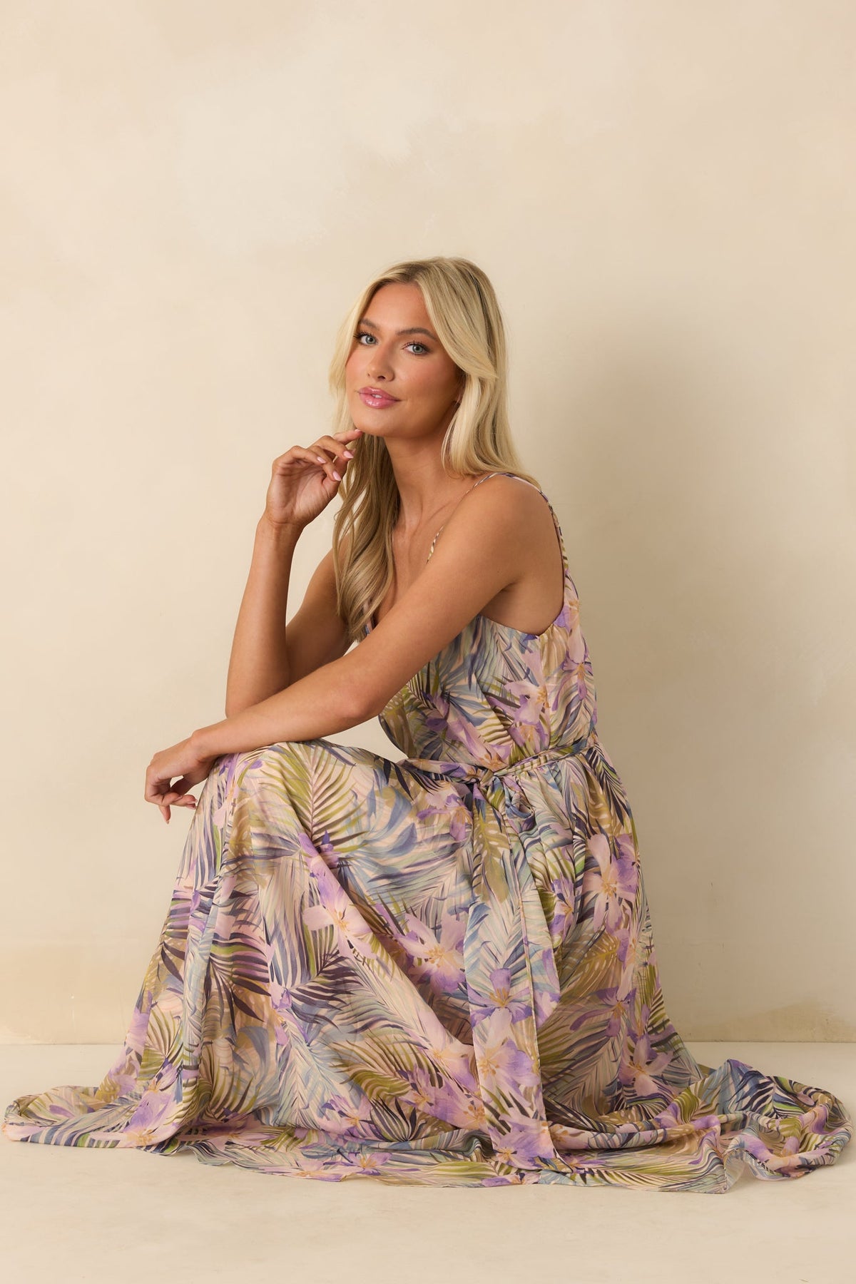 Better Than I Imagined Light Pink Tropical Print Chiffon Maxi Dress