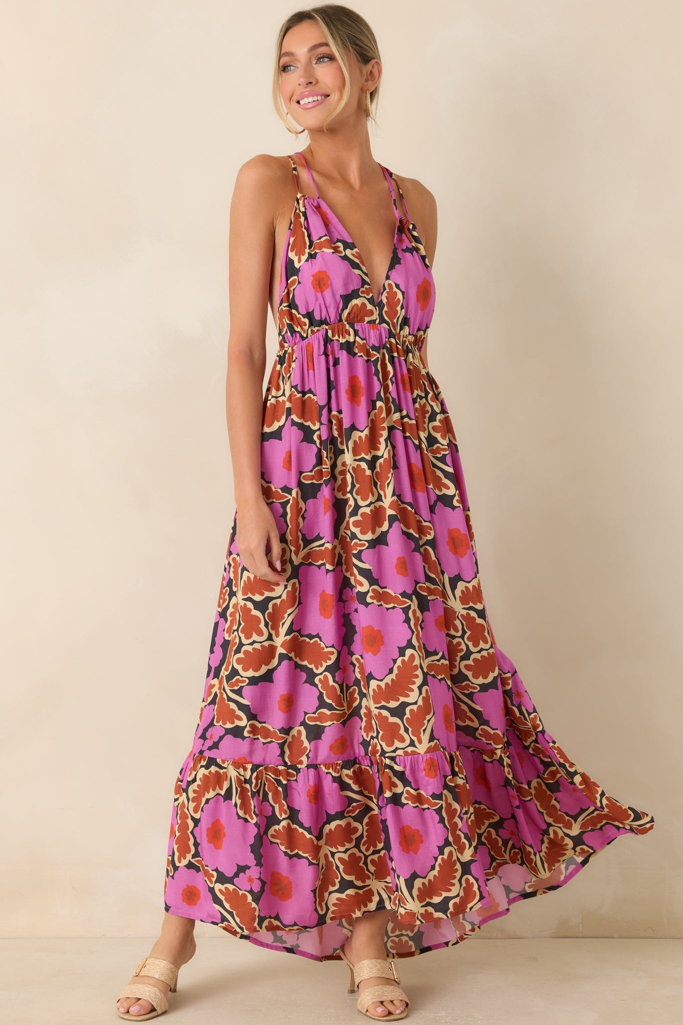 FRNCH Pioneer Vitoria Fuchsia Multi Floral Maxi Dress