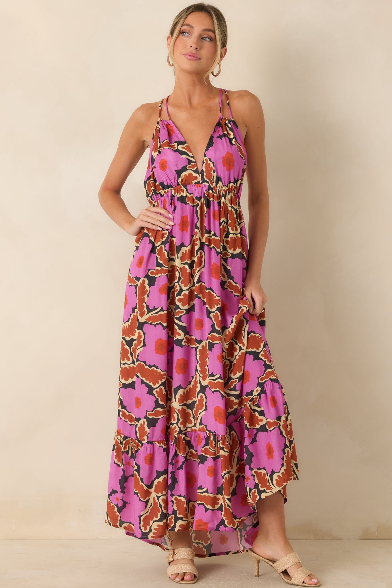 FRNCH Pioneer Vitoria Fuchsia Multi Floral Maxi Dress