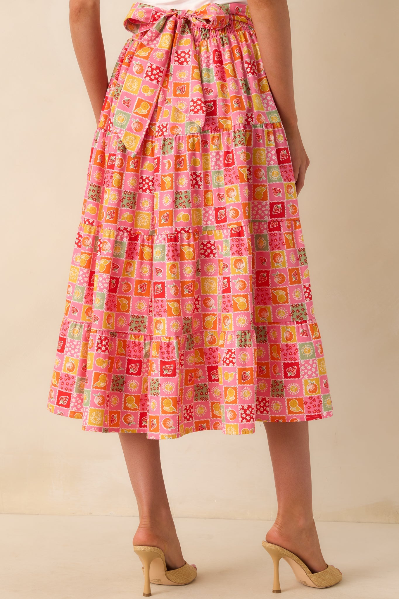 Looks Just Right Pink Multi Patchwork Print Midi Skirt