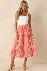 Looks Just Right Pink Multi Patchwork Print Midi Skirt
