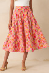 Looks Just Right Pink Multi Patchwork Print Midi Skirt
