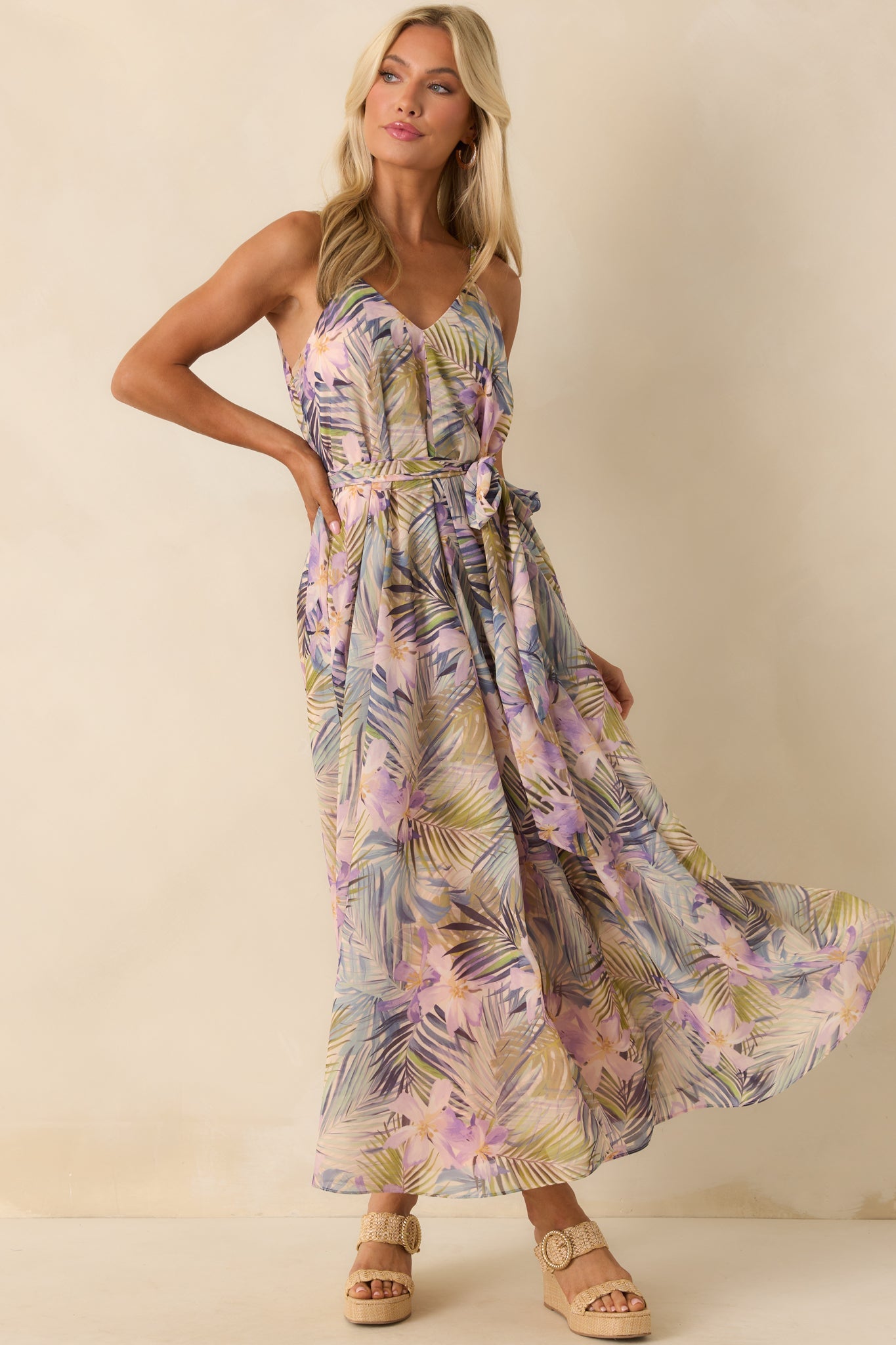 Better Than I Imagined Light Pink Tropical Print Chiffon Maxi Dress