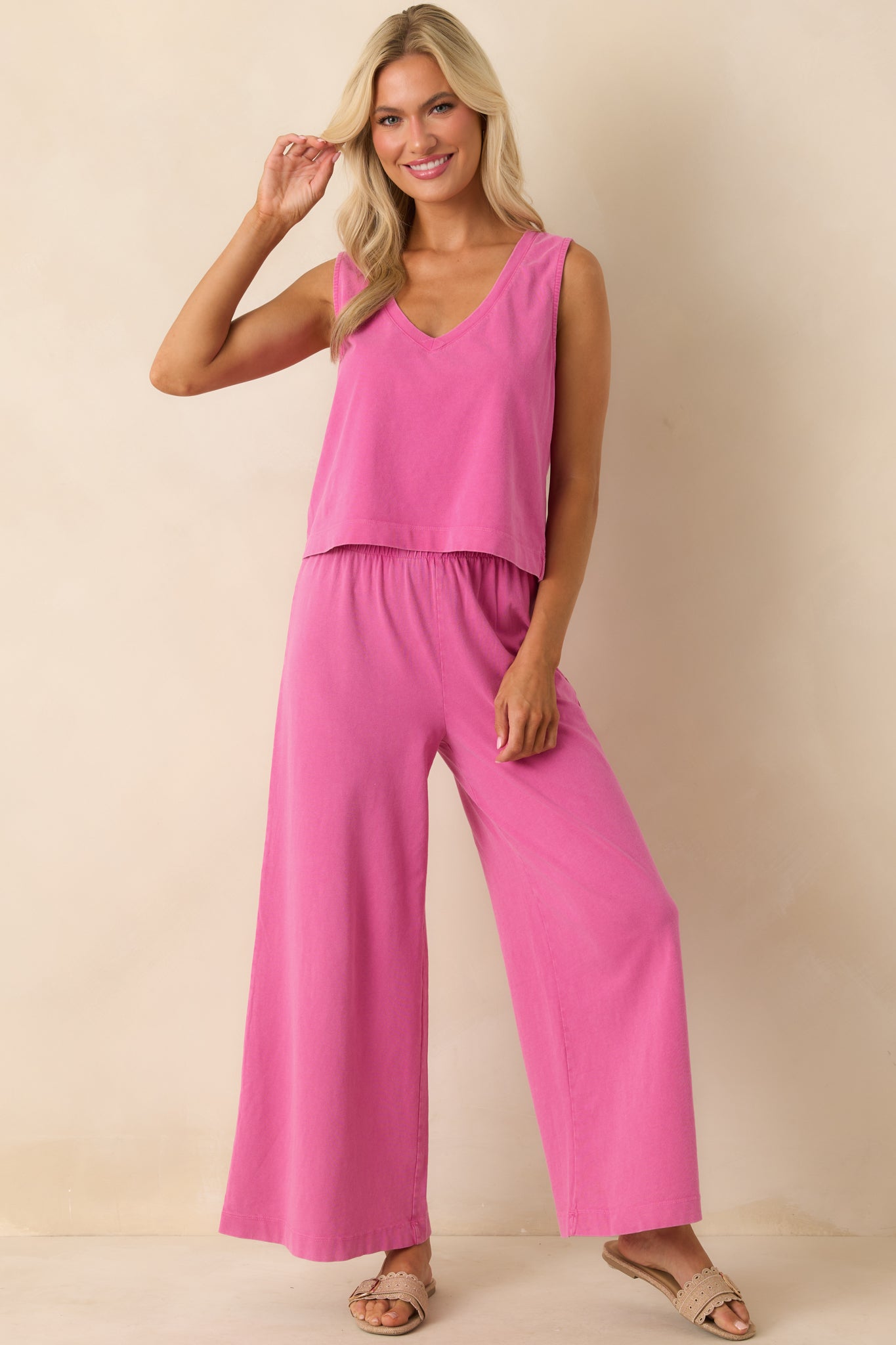Z Supply Pink Sloane V-Neck Cotton Jersey Top