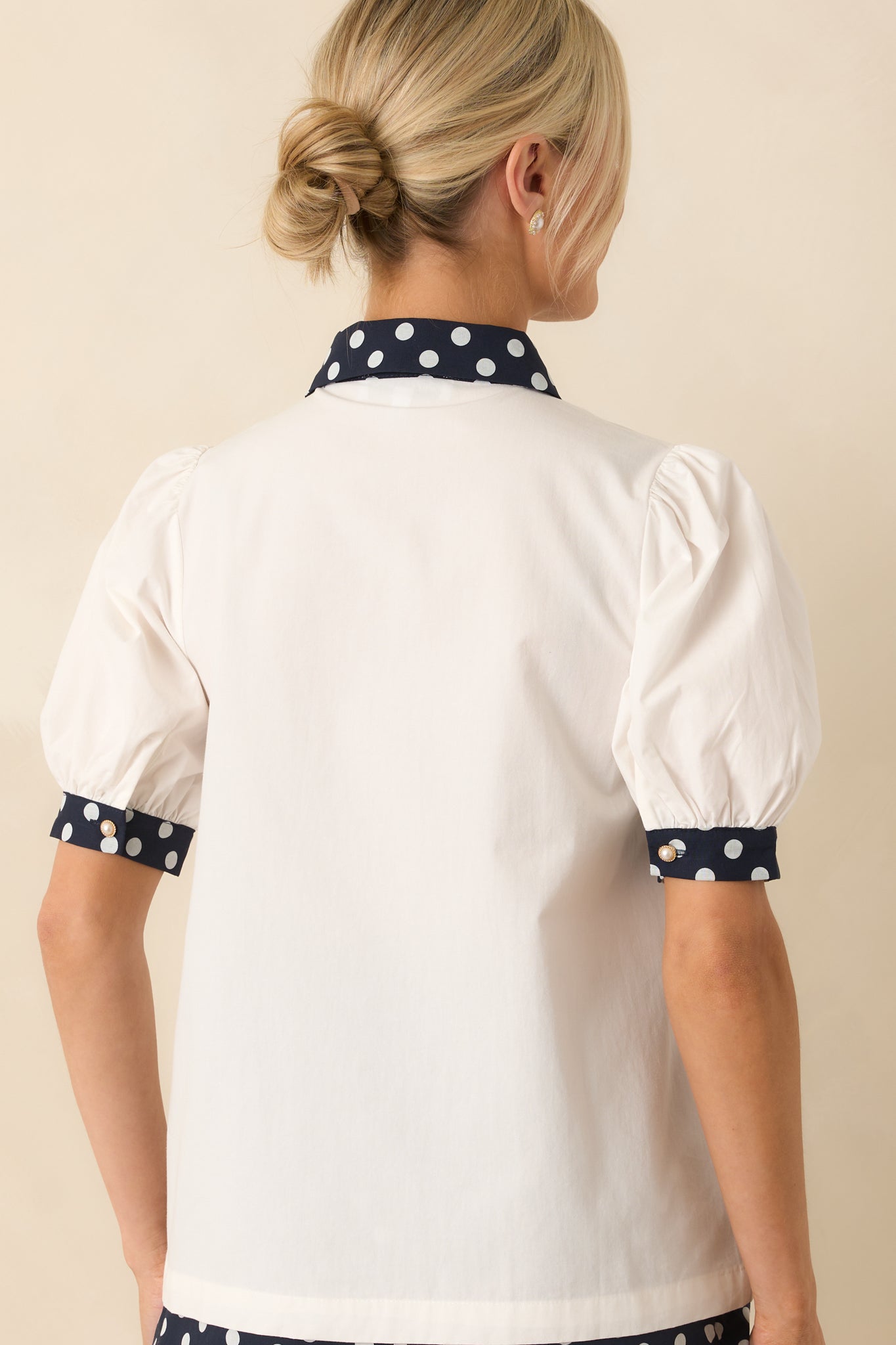Prosperina Penny White Cotton Button Front Top