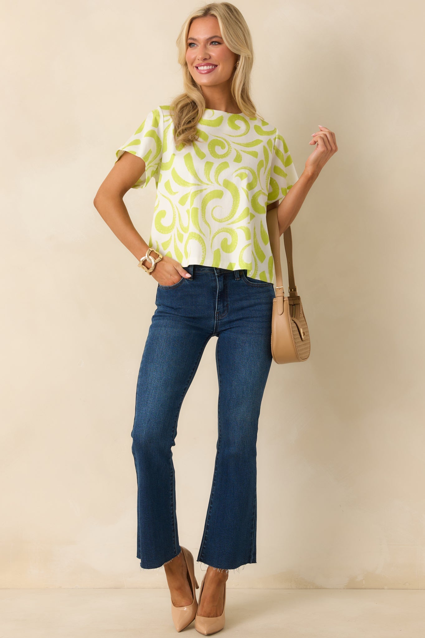 Prosperina Tyler Multi Print Chartreuse Cotton Top
