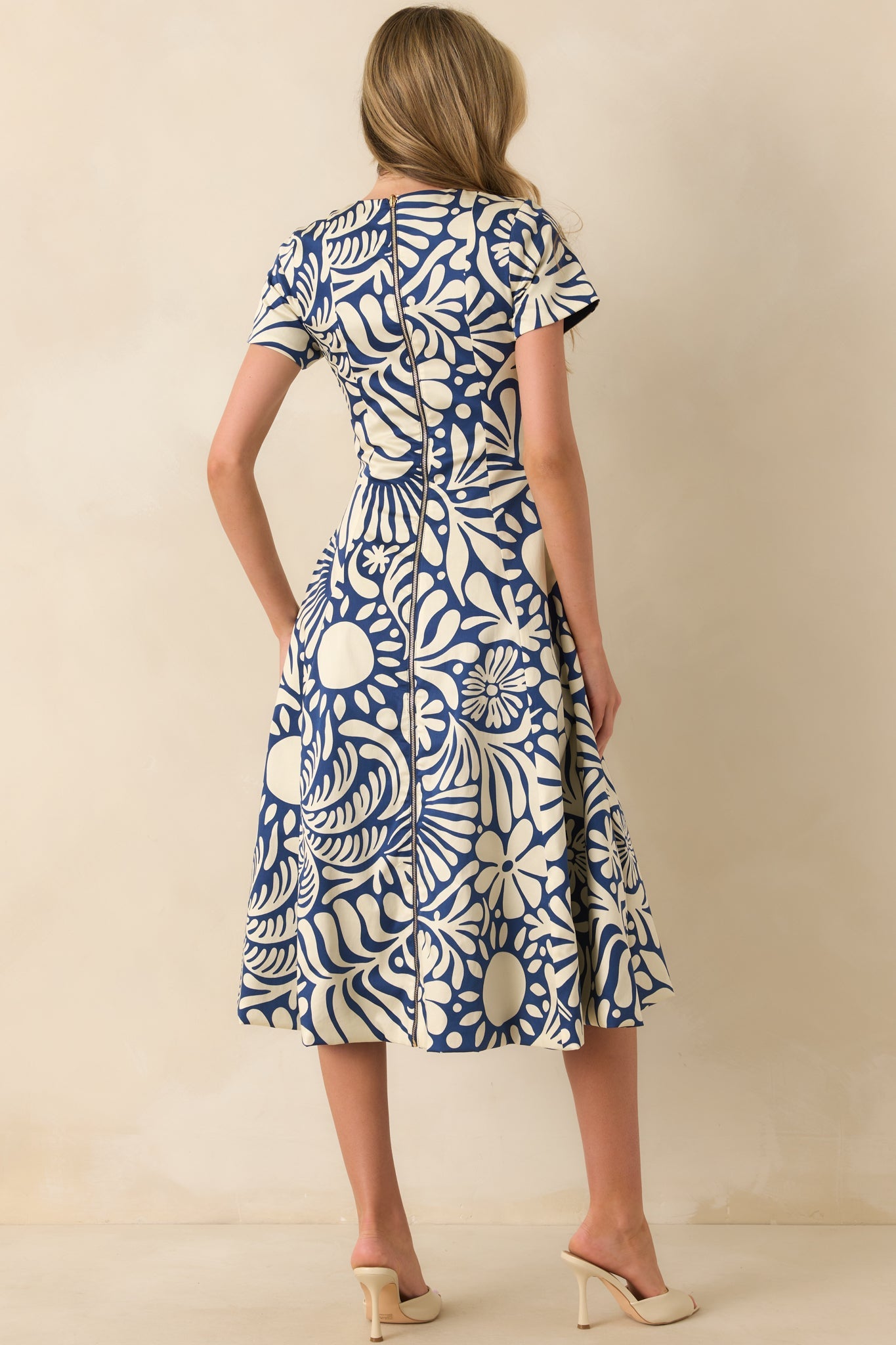 Prosperina Margot Navy Floral Print Cotton Reversible Midi Dress