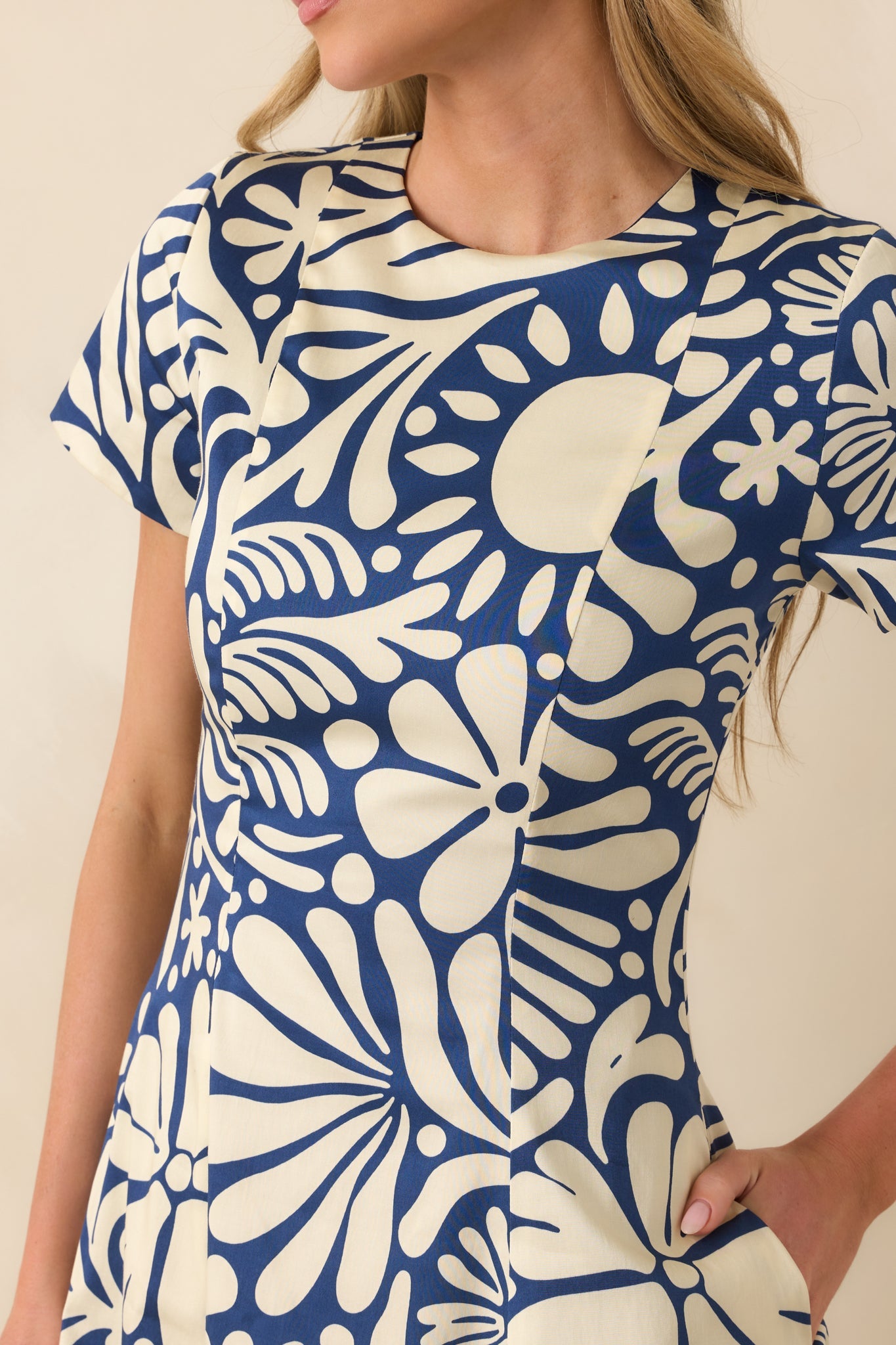 Prosperina Margot Navy Floral Print Cotton Reversible Midi Dress