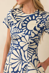 Prosperina Margot Navy Floral Print Cotton Reversible Midi Dress