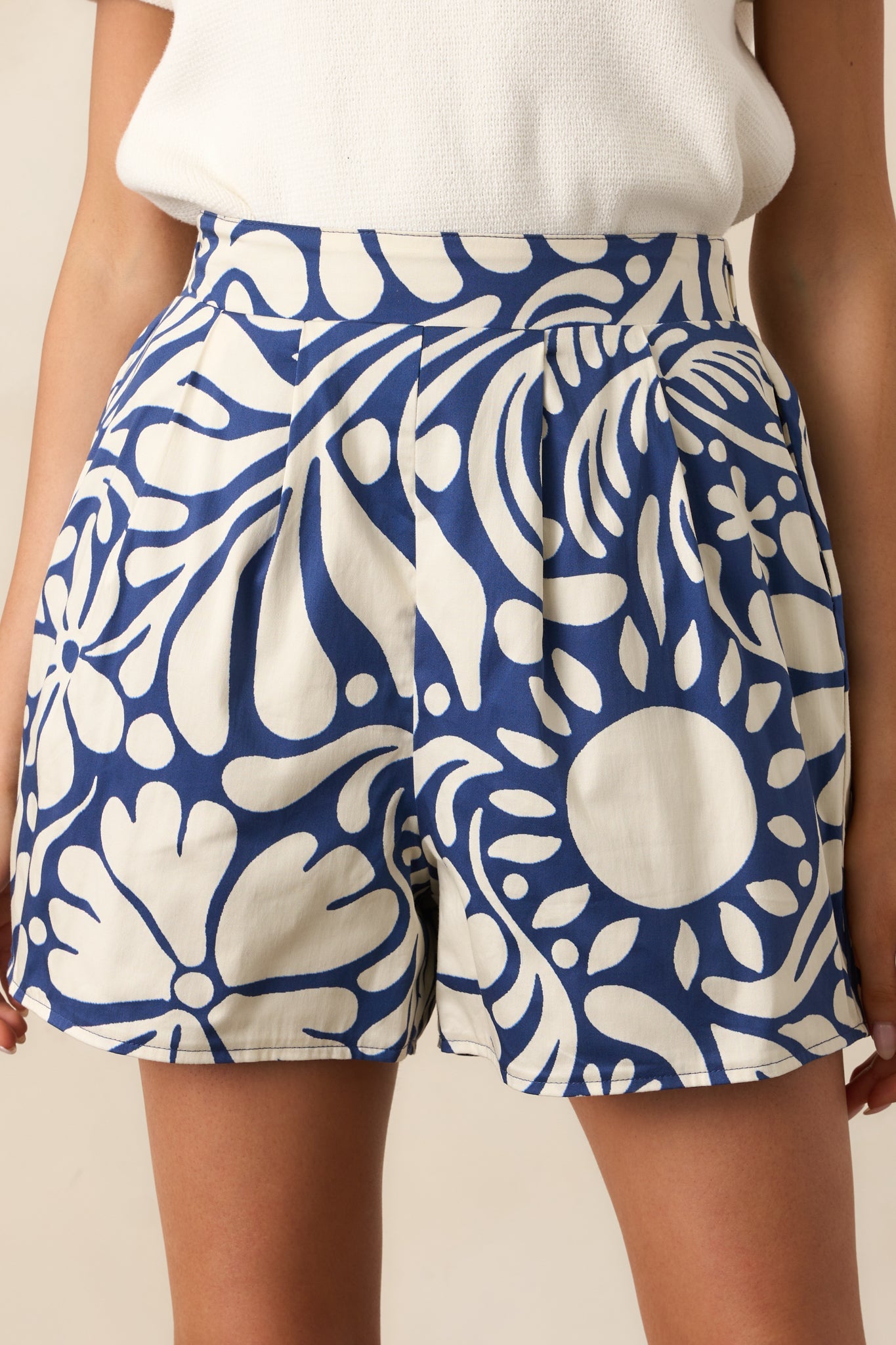 Prosperina Delaney Navy Floral Print Cotton Stretch Reversible Shorts