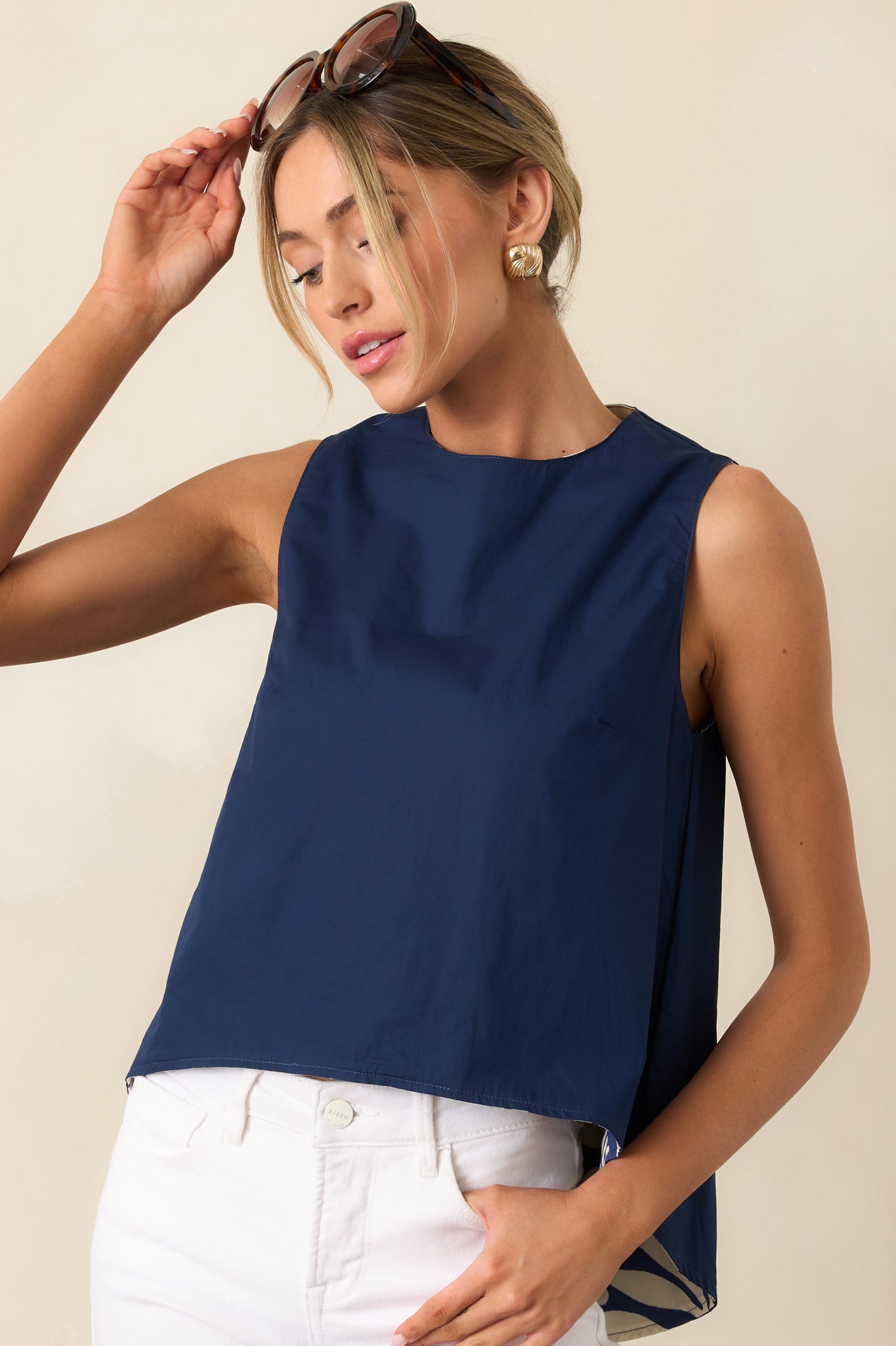 Prosperina Marley Navy Floral Print Cotton Reversible Top