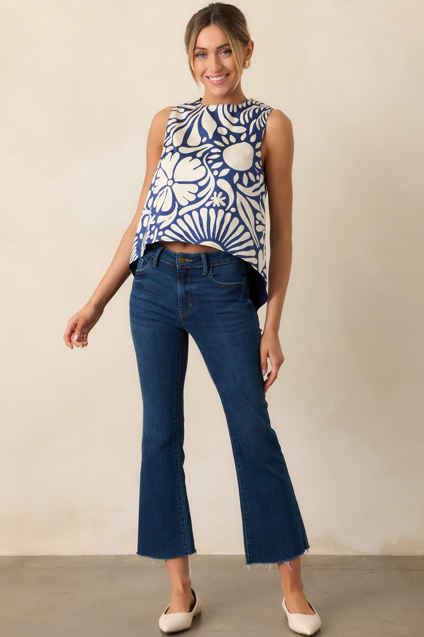 Prosperina Marley Navy Floral Print Cotton Reversible Top