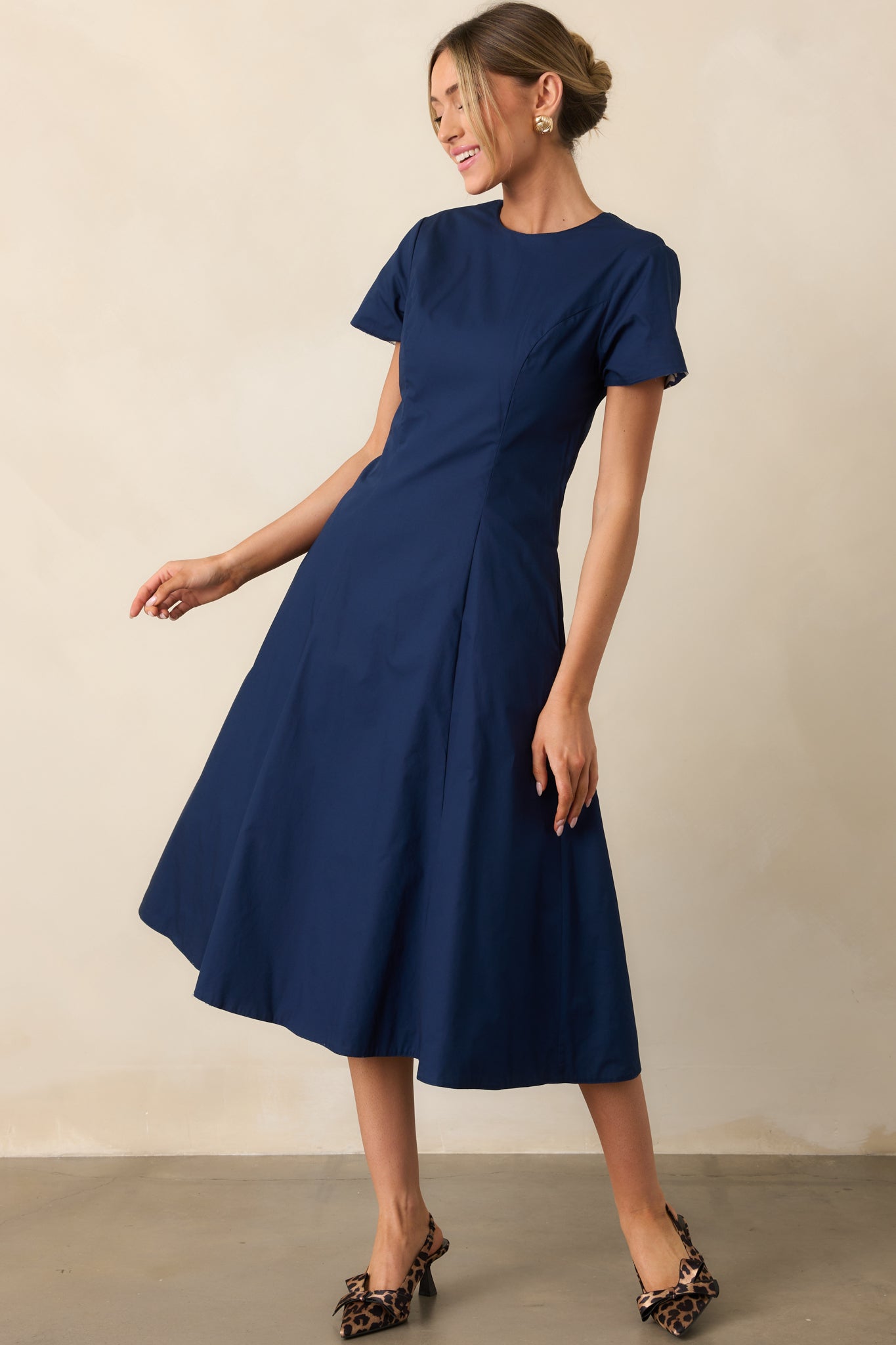 Prosperina Margot Navy Floral Print Cotton Reversible Midi Dress