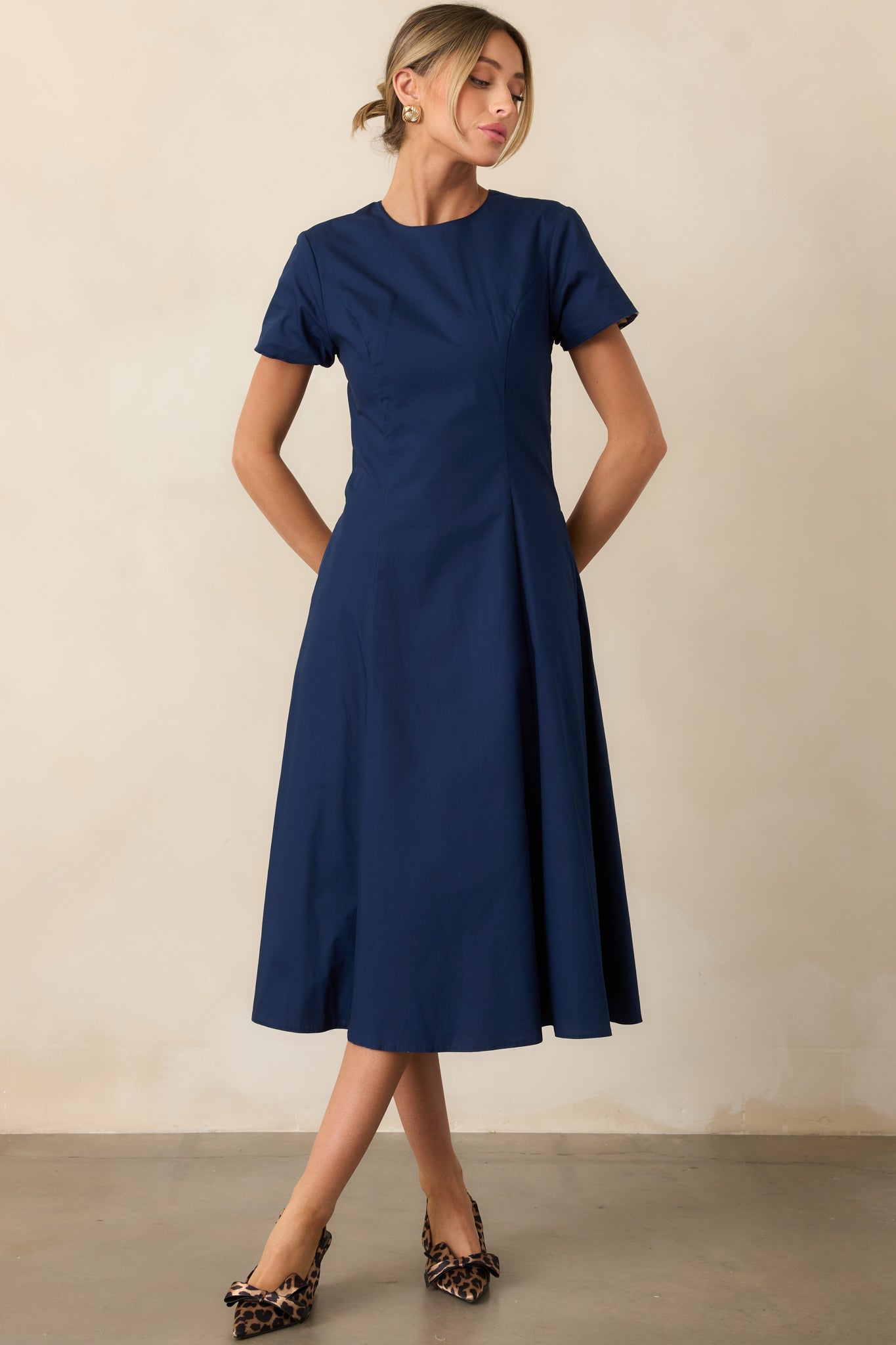 Prosperina Margot Navy Floral Print Cotton Reversible Midi Dress