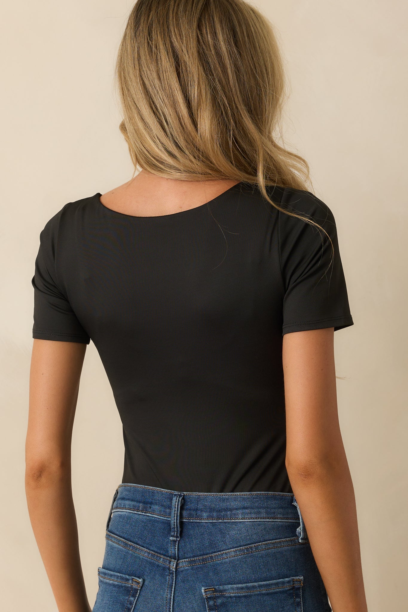 From Here On Out Black Short Sleeve Scoop Neck Bodysuit