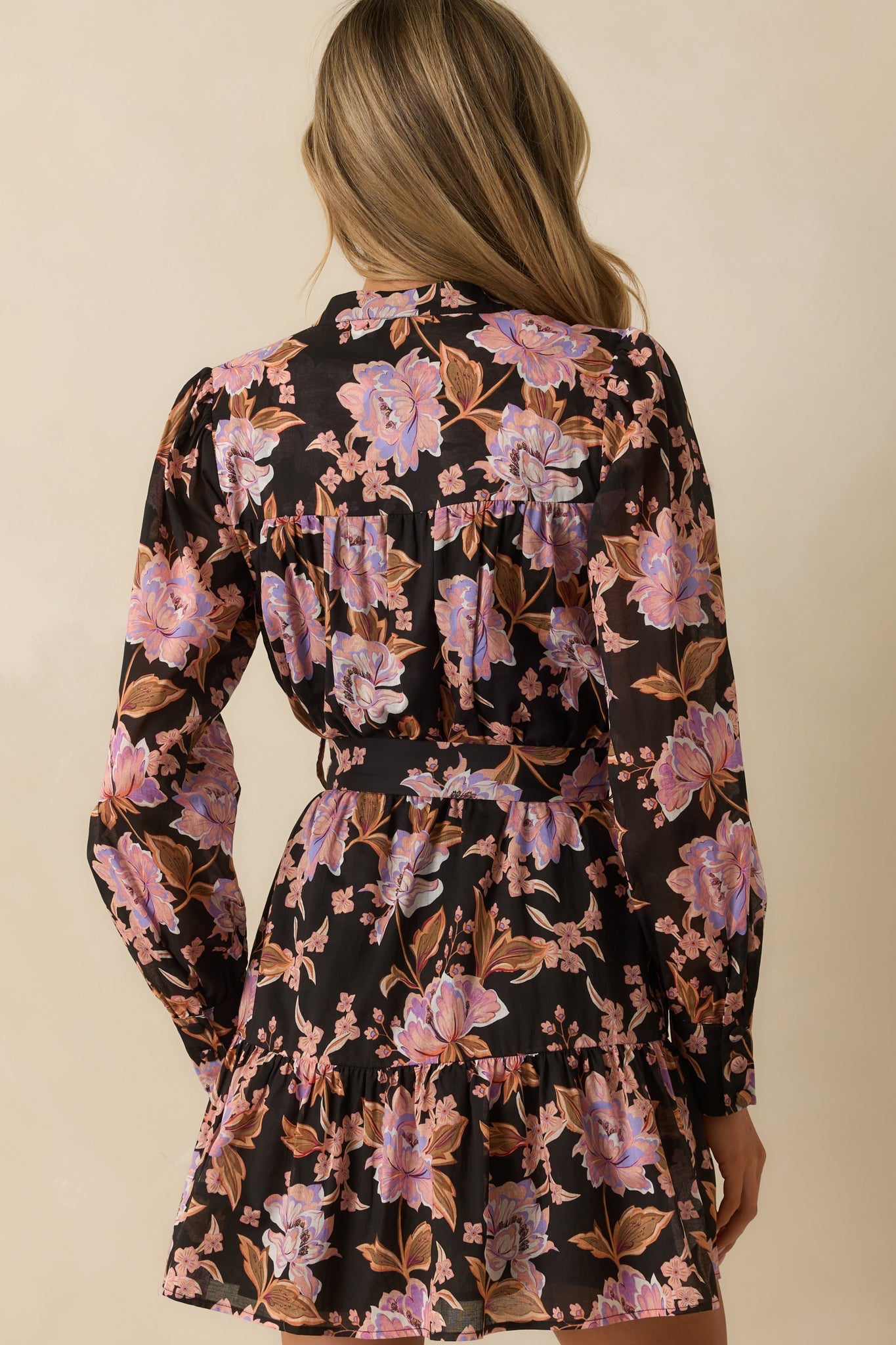 MINKPINK Black Multi Floral Print Cotton Willow Belted Mini Dress