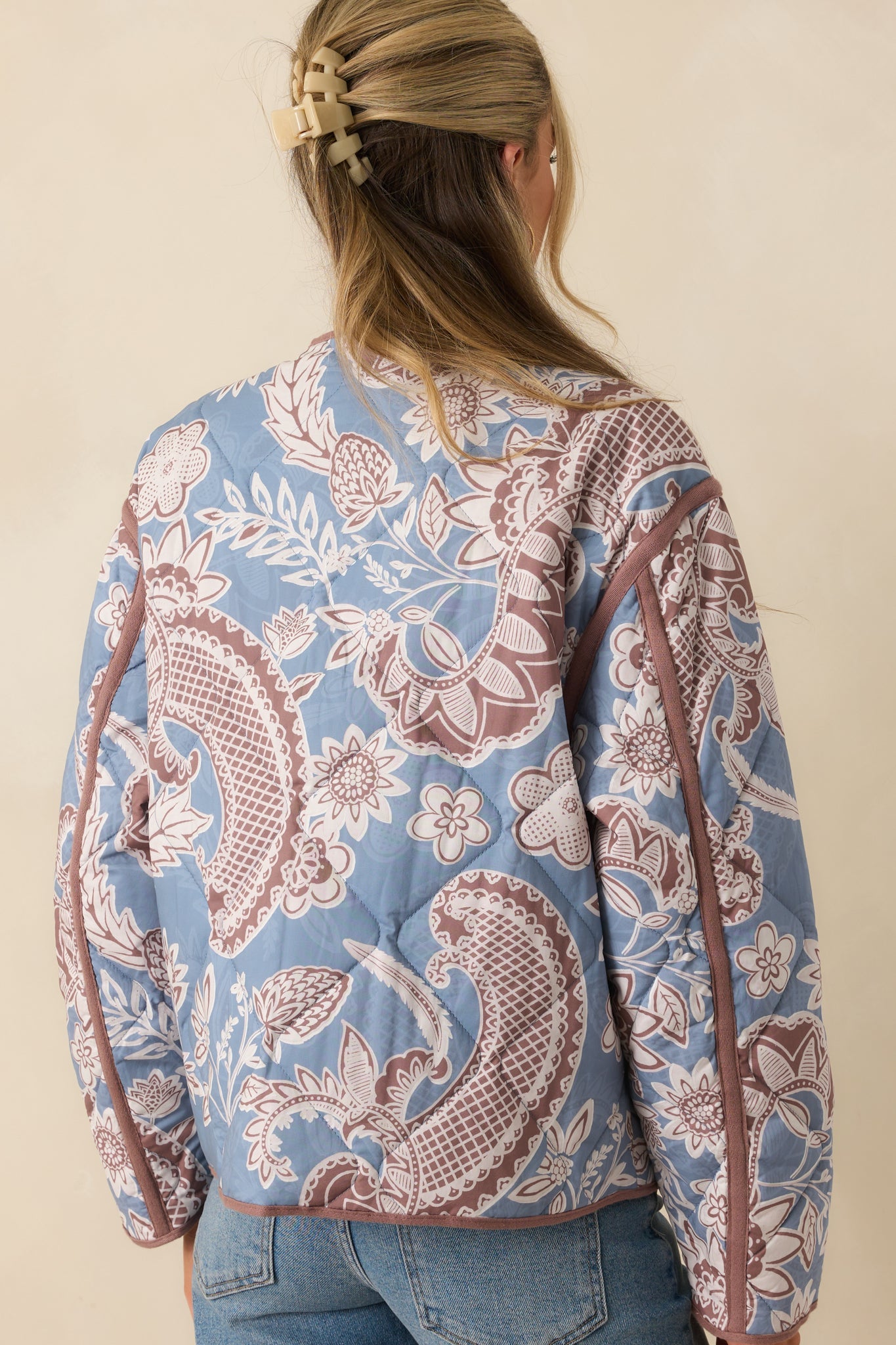 Got It Covered Ash Blue Multi Paisley Floral Print Cotton Jacket