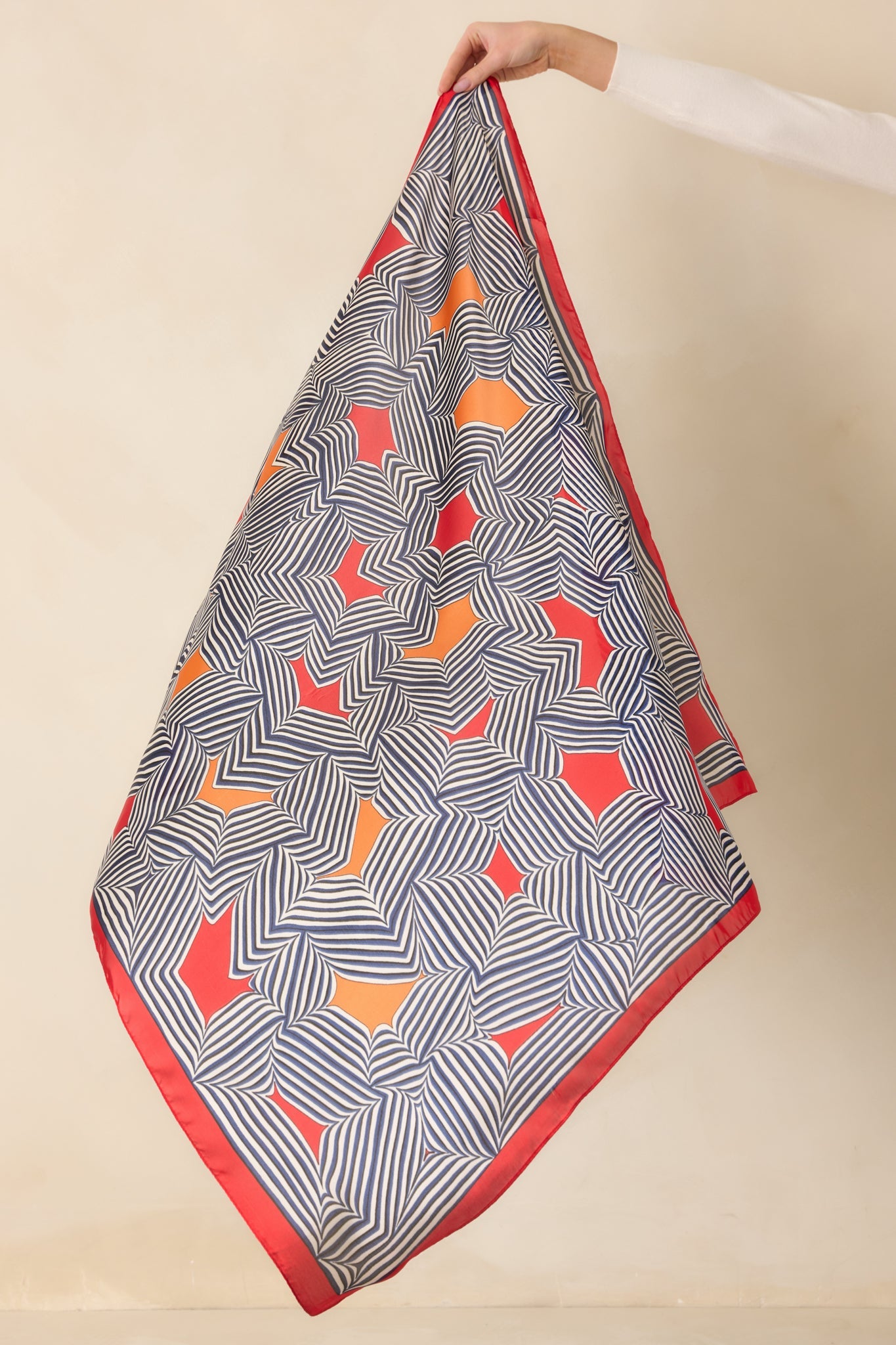 Remember The Details Red Multi Geometric Print Satin Scarf