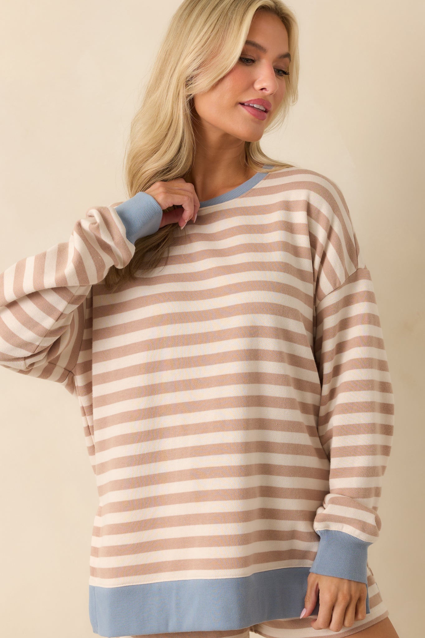 Z Supply Tan Cotton Layer Up Stripe Sweatshirt