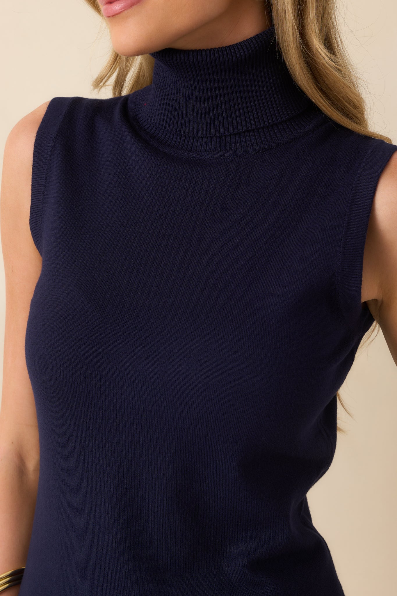 Peaceful Feelings Navy Sleeveless Turtleneck Sweater