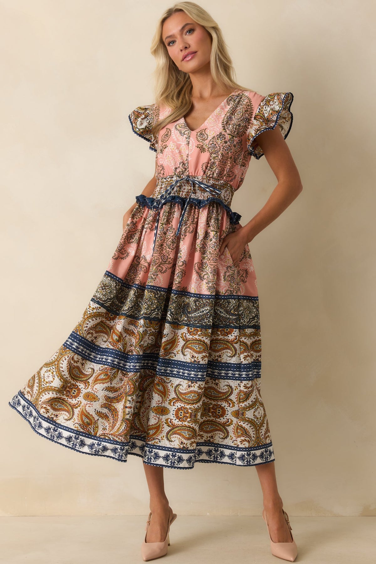 The Way It Goes Rose Pink Multi Print Cotton Midi Dress