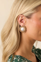 The Final Thought Gold Ivory Pearl Stud Earrings