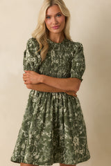 Kind Of Her Thing Green Multi Print Toile Cotton Mini Dress