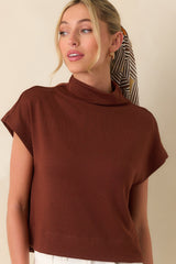 Plans Are Made Dark Rust Relaxed Mock Neck Cap Sleeve Top