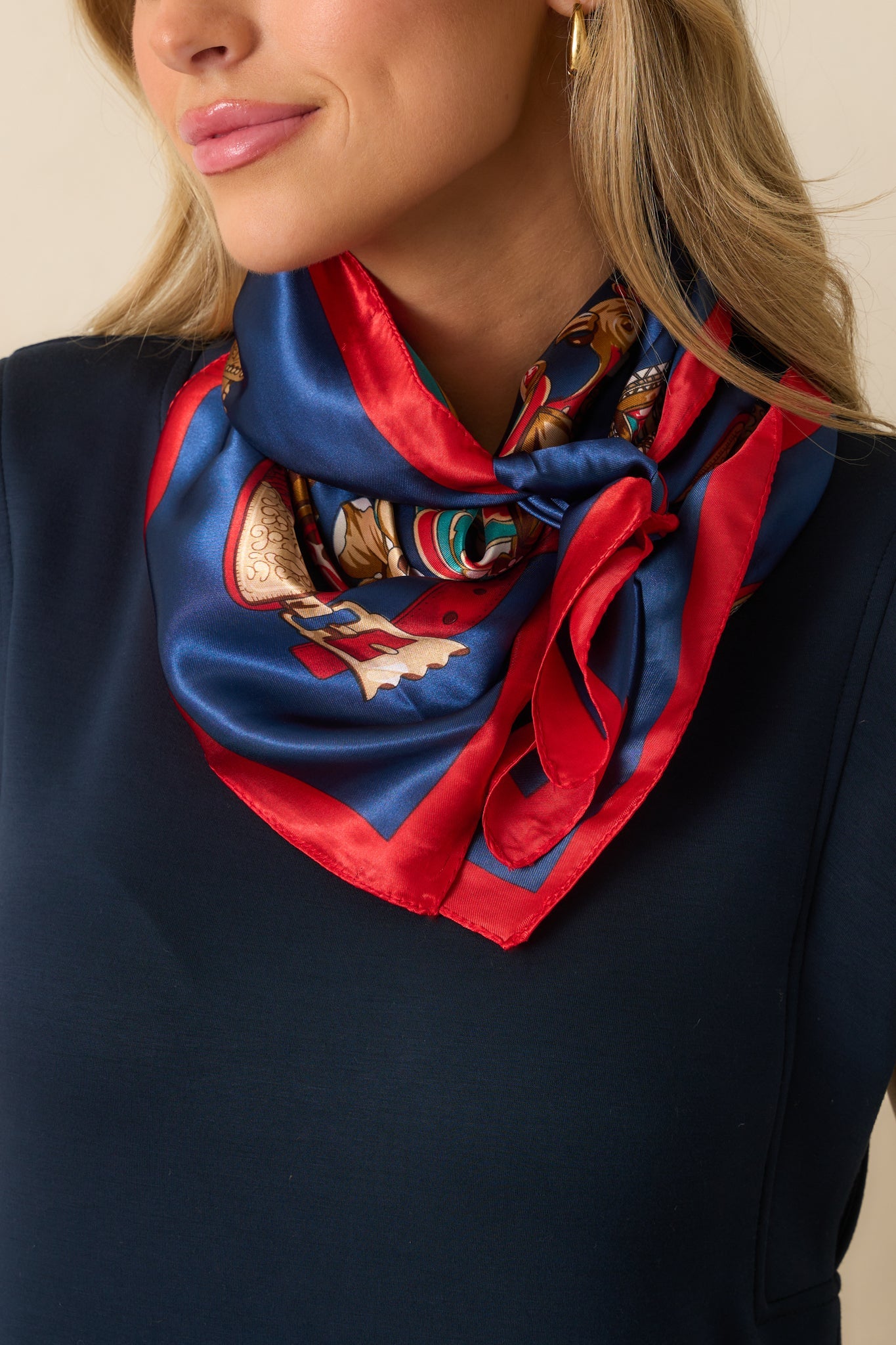 The Bright Side Navy Multi Print Satin Scarf